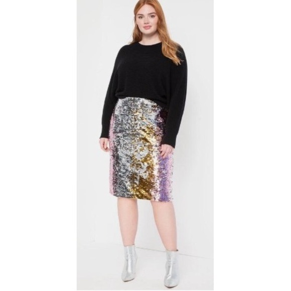 Eloquii Studio Sequin Skirt Women's Size 18 Black Gold Silver Party Cocktail - Picture 1 of 7